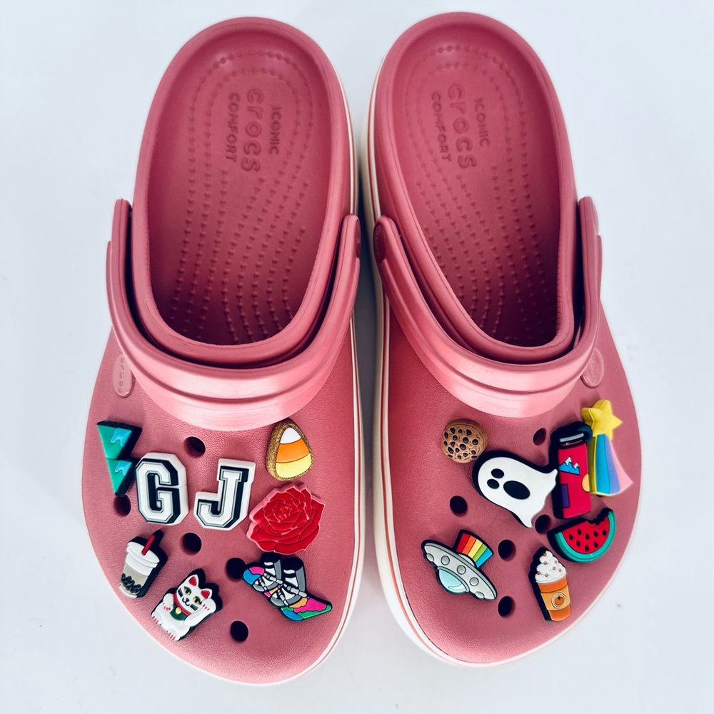 CROCS Kids Pink Clogs with Colorful Charms